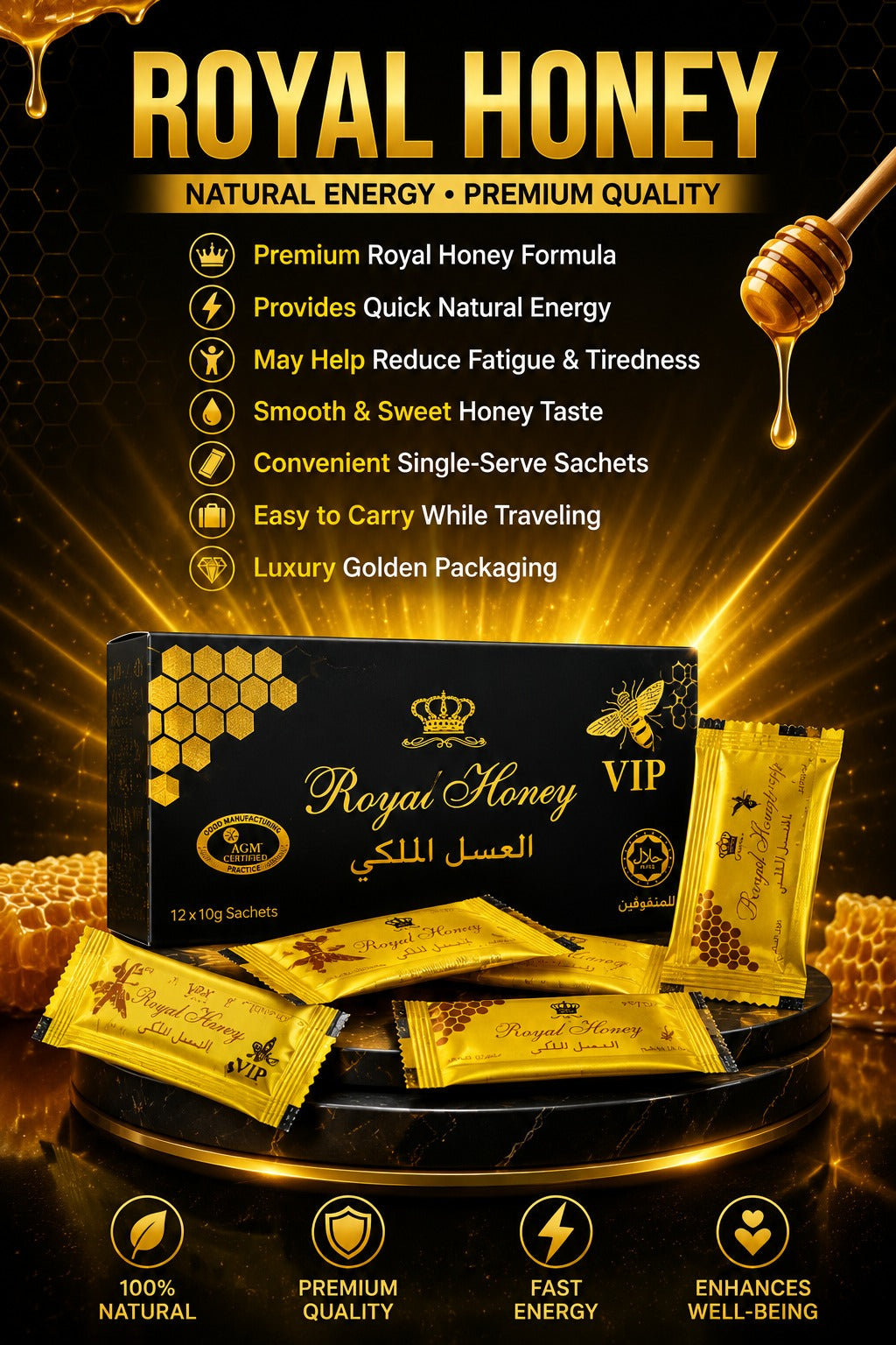 VIP Etumax Royal Honey Yellow Pack of (12 Sachets x 10g)
